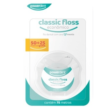 Fio Dental Powerdent Classic Floss menta com 50m + 25m Grátis